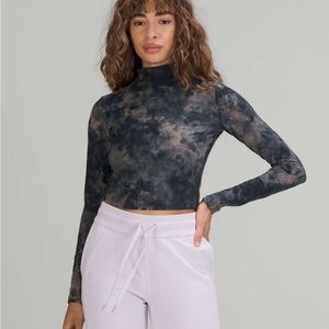 Lululemon All Aligned Mock Neck Long Sleeve Shirt Lunar Rock Navy Nulu Crop